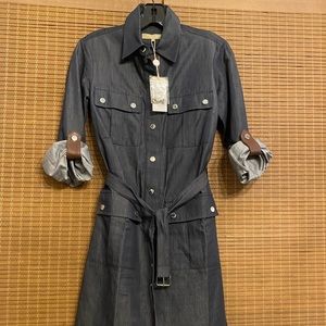 NWT Michael Kors size 0 long sleeved, denim colored dress. Made in Italy.